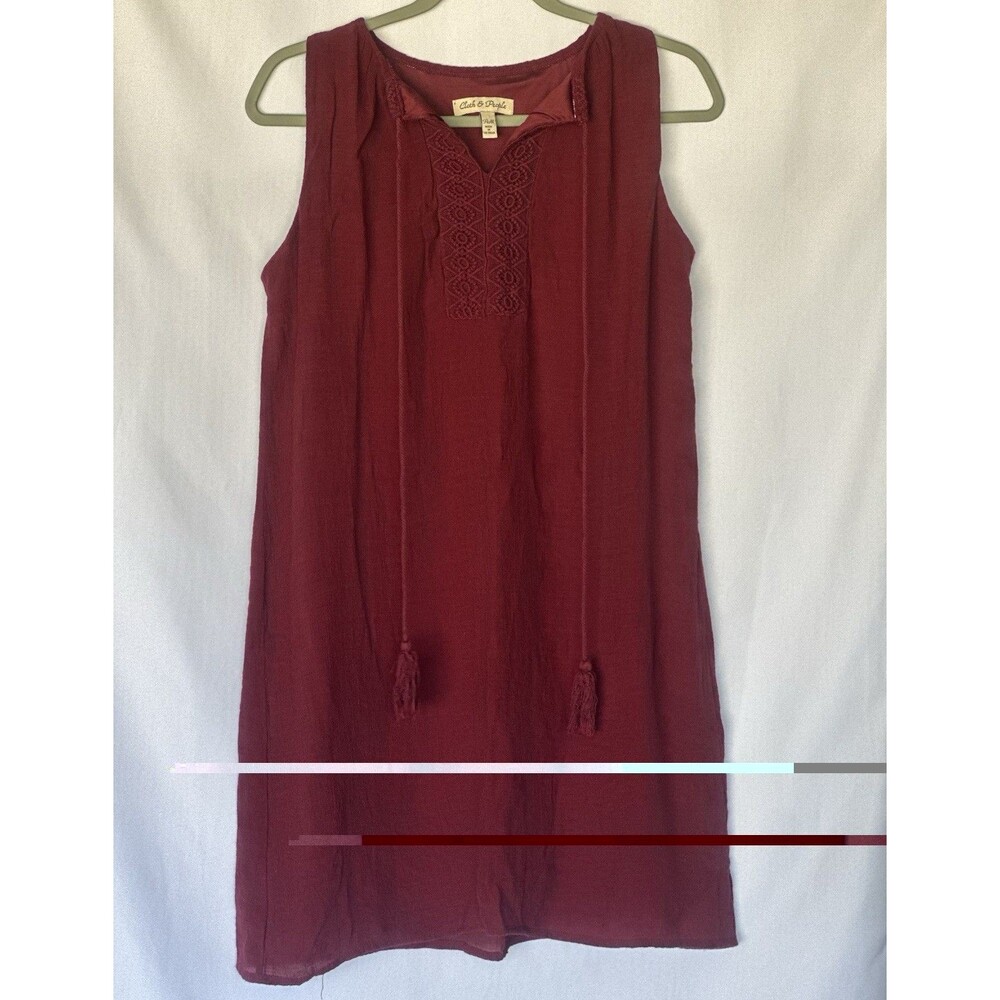 Cloth & People Burgundy V-Neck Sleeveless Tunic Tank Embroidered Tassel P-M